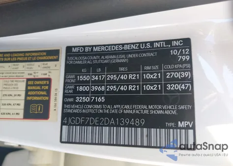 2013 Mercedes-Benz Gl 550 4Matic из США, поврежденный, VIN 4JGDF7DE2DA139489